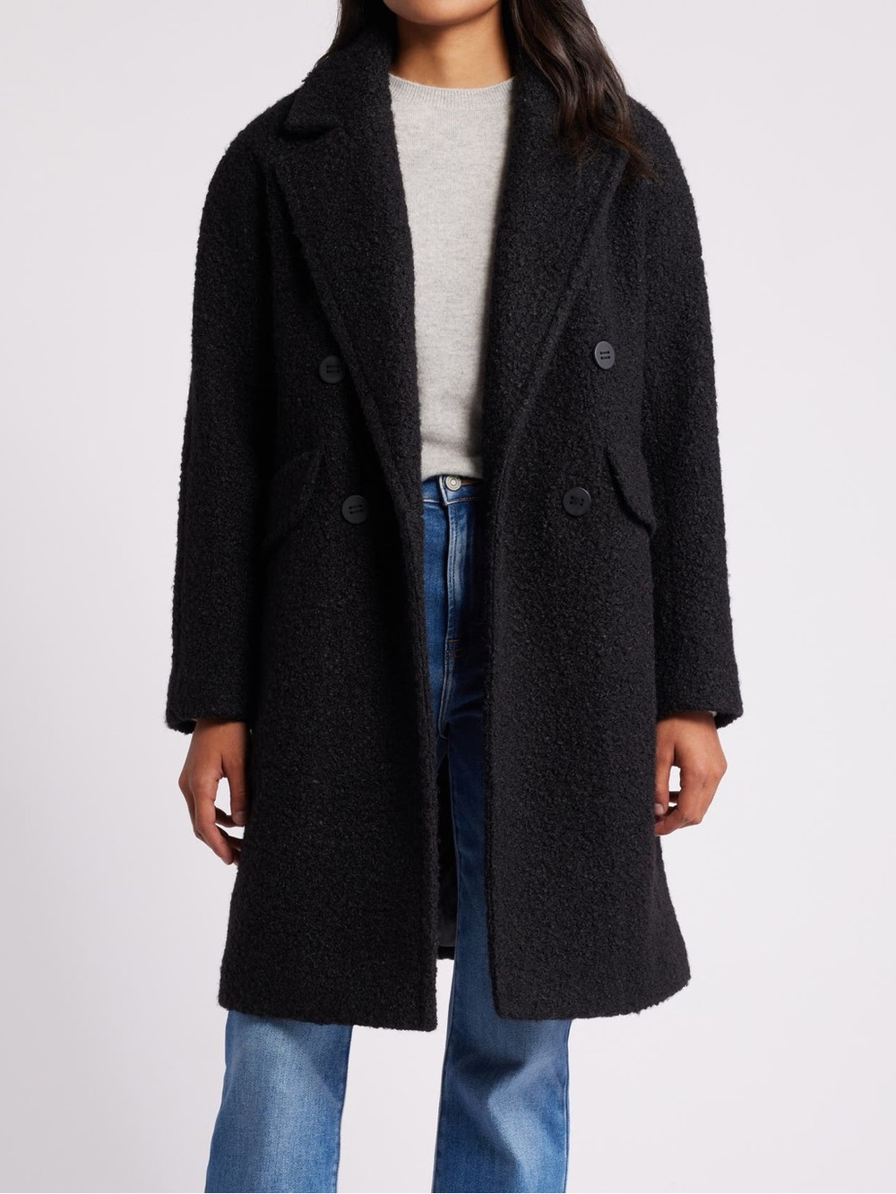 BCBG Generation Black Double-Breasted Teddy Coat